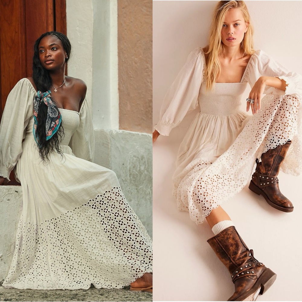Free People Cream Eyelet Maxi Dress